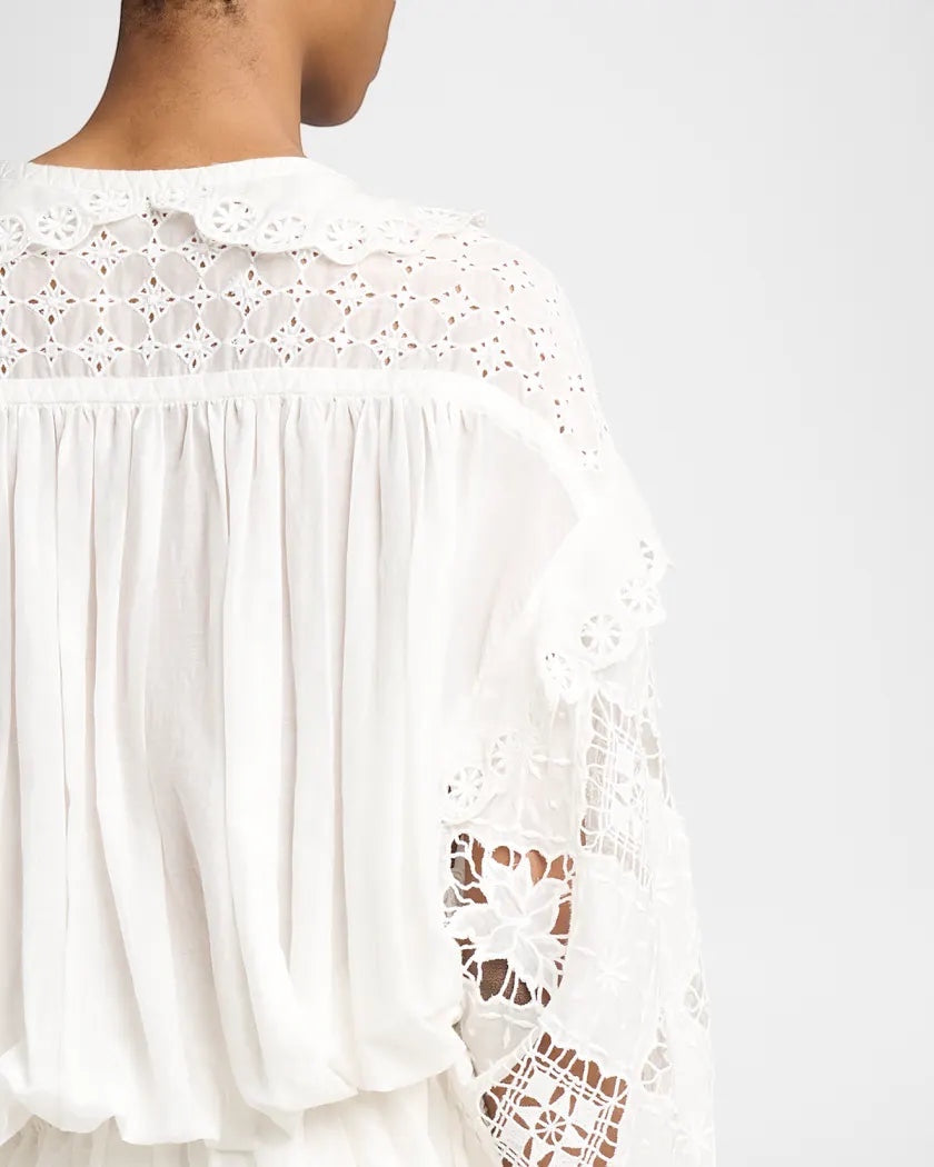 Top paysan brodé Isabel Marant "Nowana" — Coton, soie et dentelle ajourée