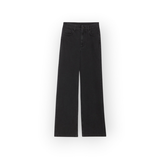 Ygreque Vanessa Bruno Bilbao black high-waisted wide-leg jeans with five-pocket design in cotton blend