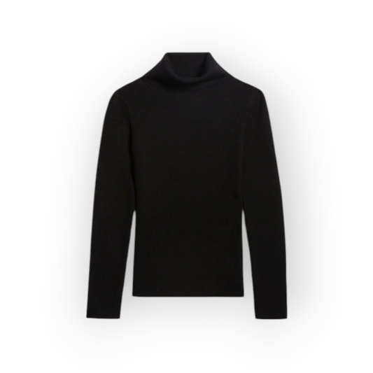 Ygreque Vanessa Bruno Fontenille black turtleneck sweater in fine merino wool and cotton blend with long sleeves