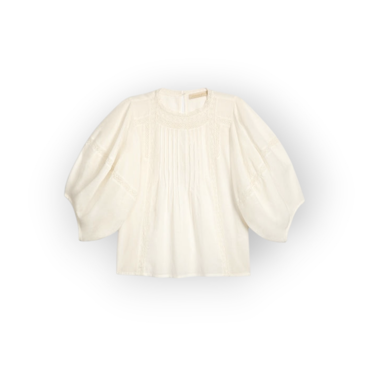 Ygreque Vanessa Bruno ivory blouse with balloon sleeves and intricate handmade cotton lace detailing