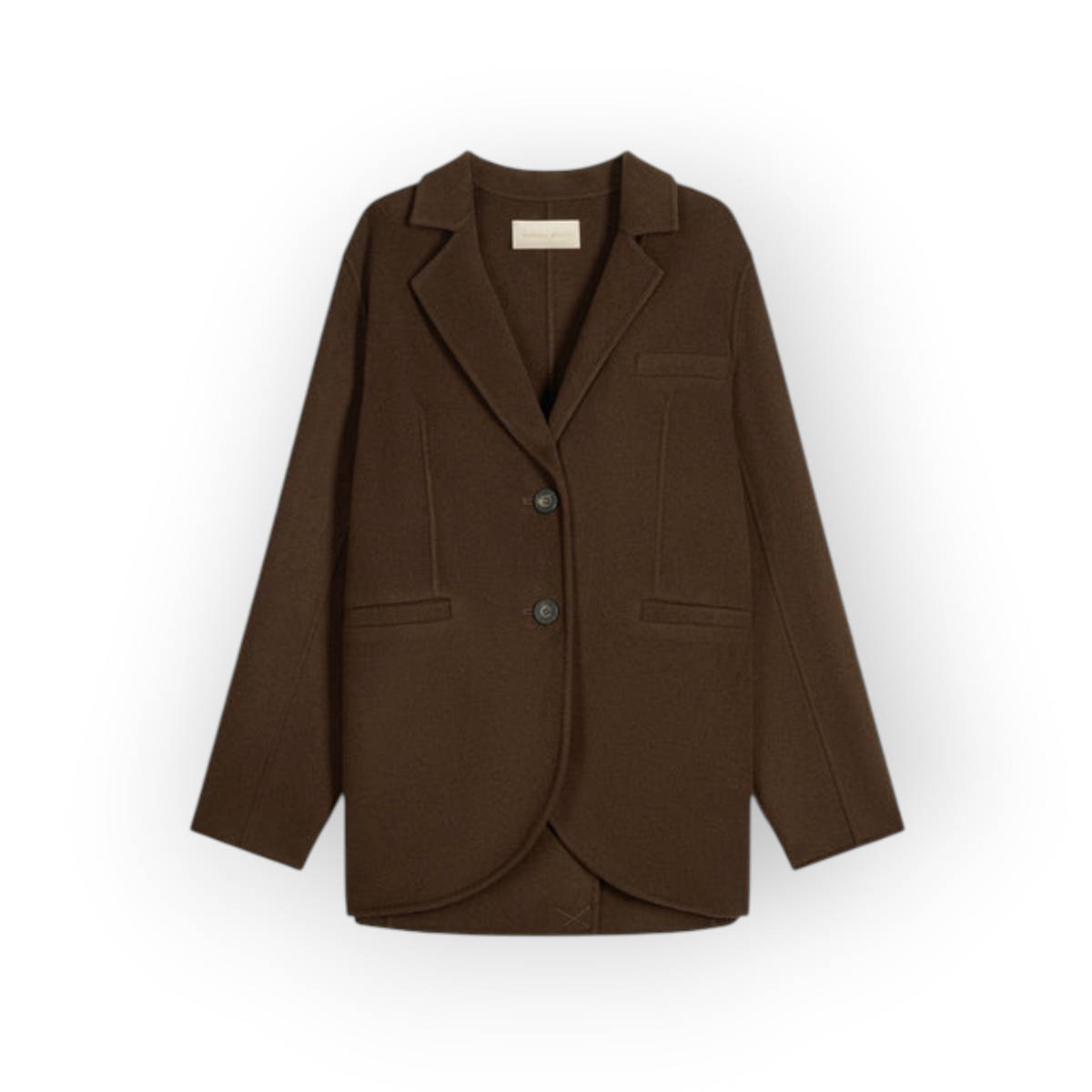 Ygreque Vanessa Bruno Marc jacket in chocolate brown wool blend with notched lapels and horn-effect buttons.