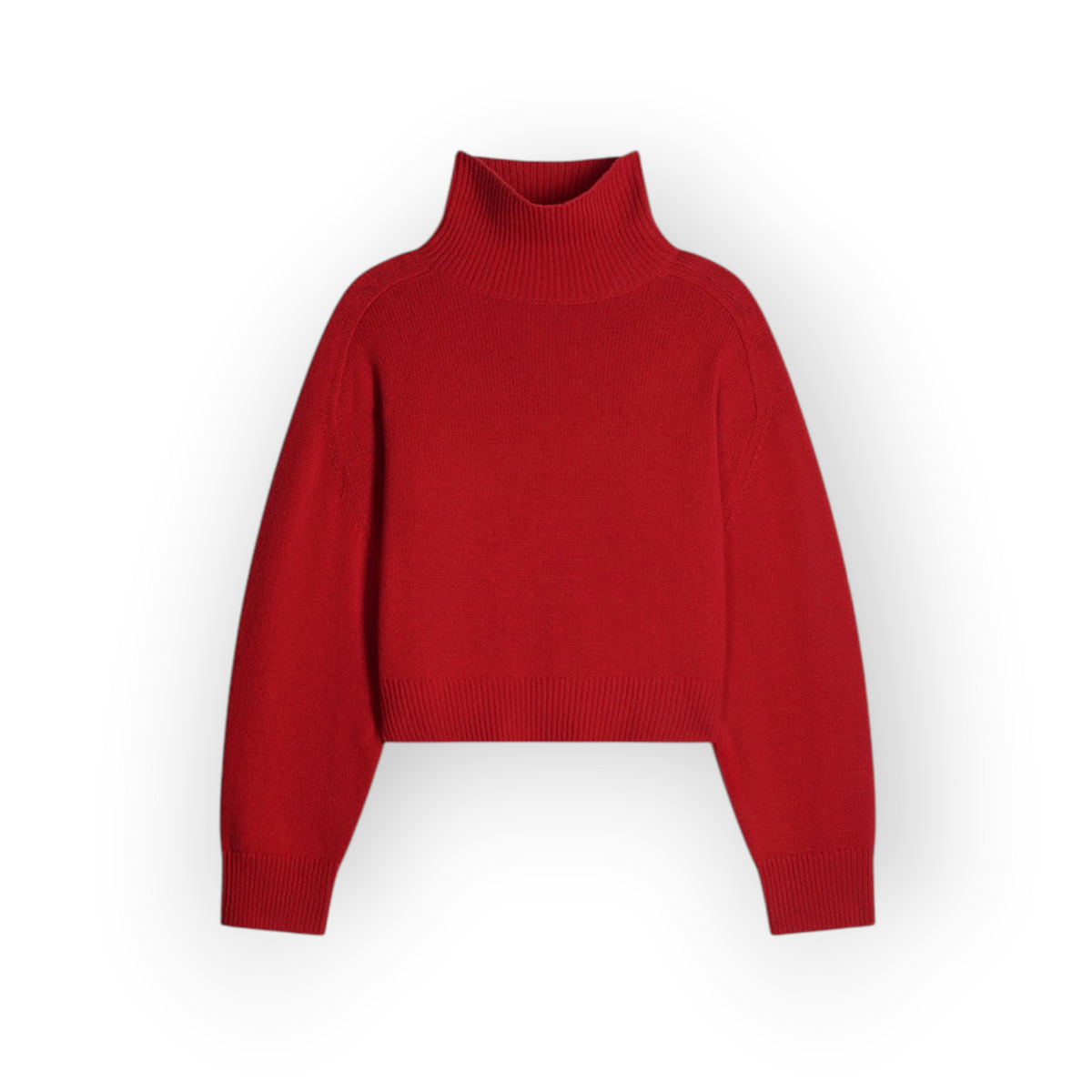 Ygreque Vanessa Bruno Ballerine carmine red wool and yak blend turtleneck sweater with a boxy cropped fit.