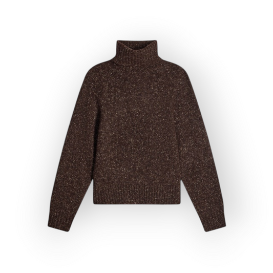 Ygreque Vanessa Bruno Hideki chocolate brown brushed wool blend turtleneck sweater with dropped shoulders