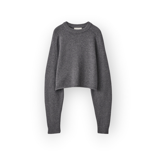 Ygreque Lisa Yang Karine graphite grey heavy knit cashmere sweater with ribbed round neck and drop shoulders