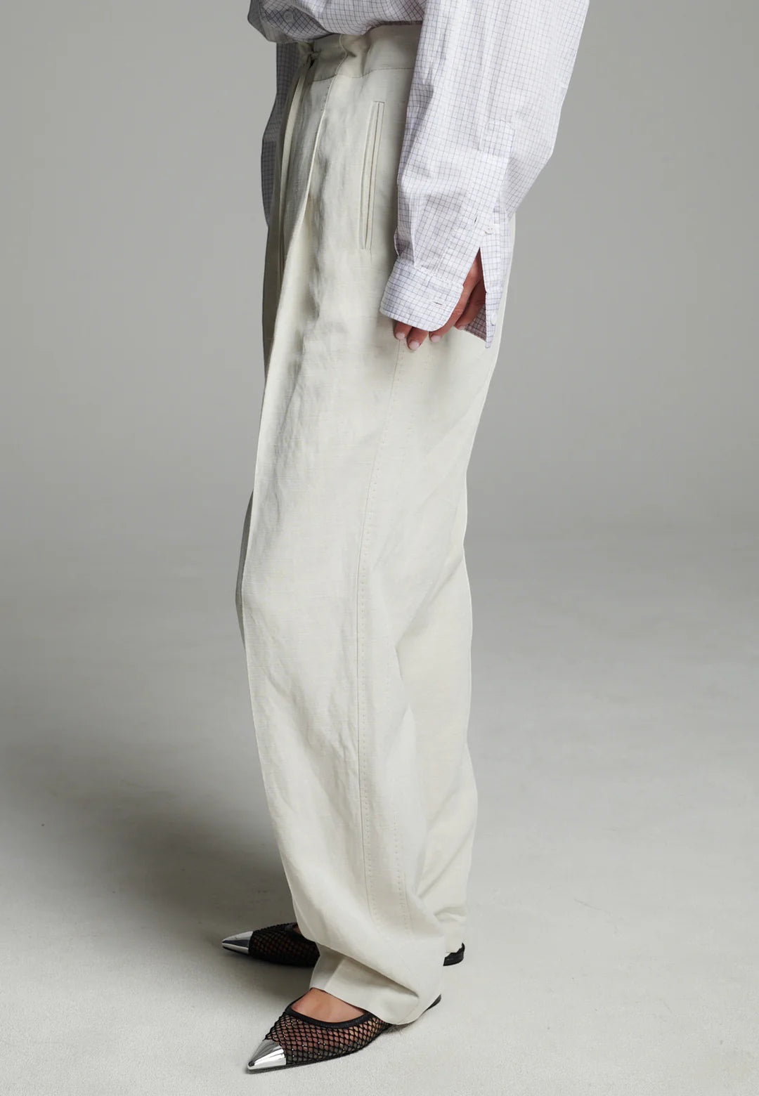 Waist Washed Linen String Trousers - Frenken