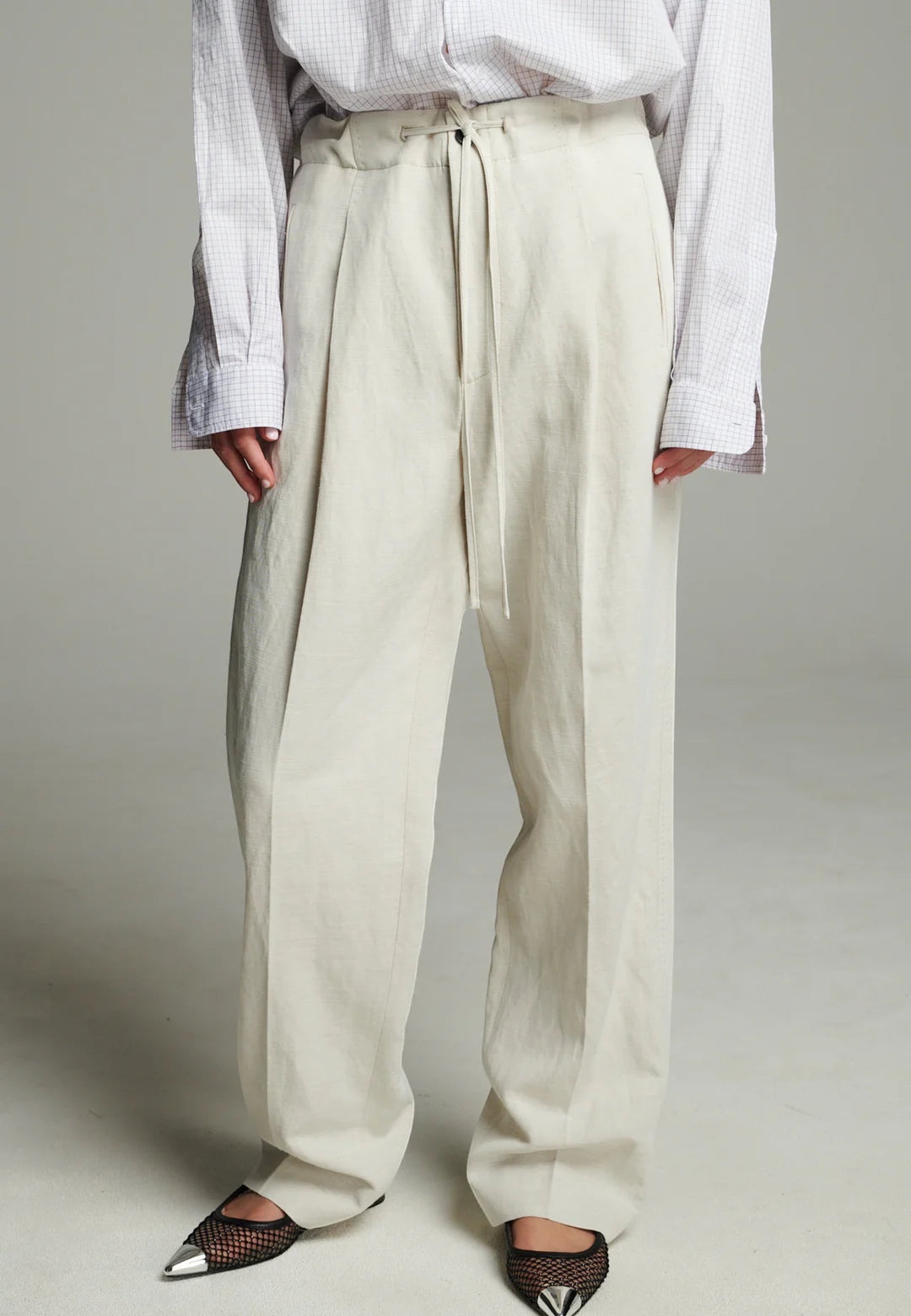 Waist Washed Linen String Trousers - Frenken