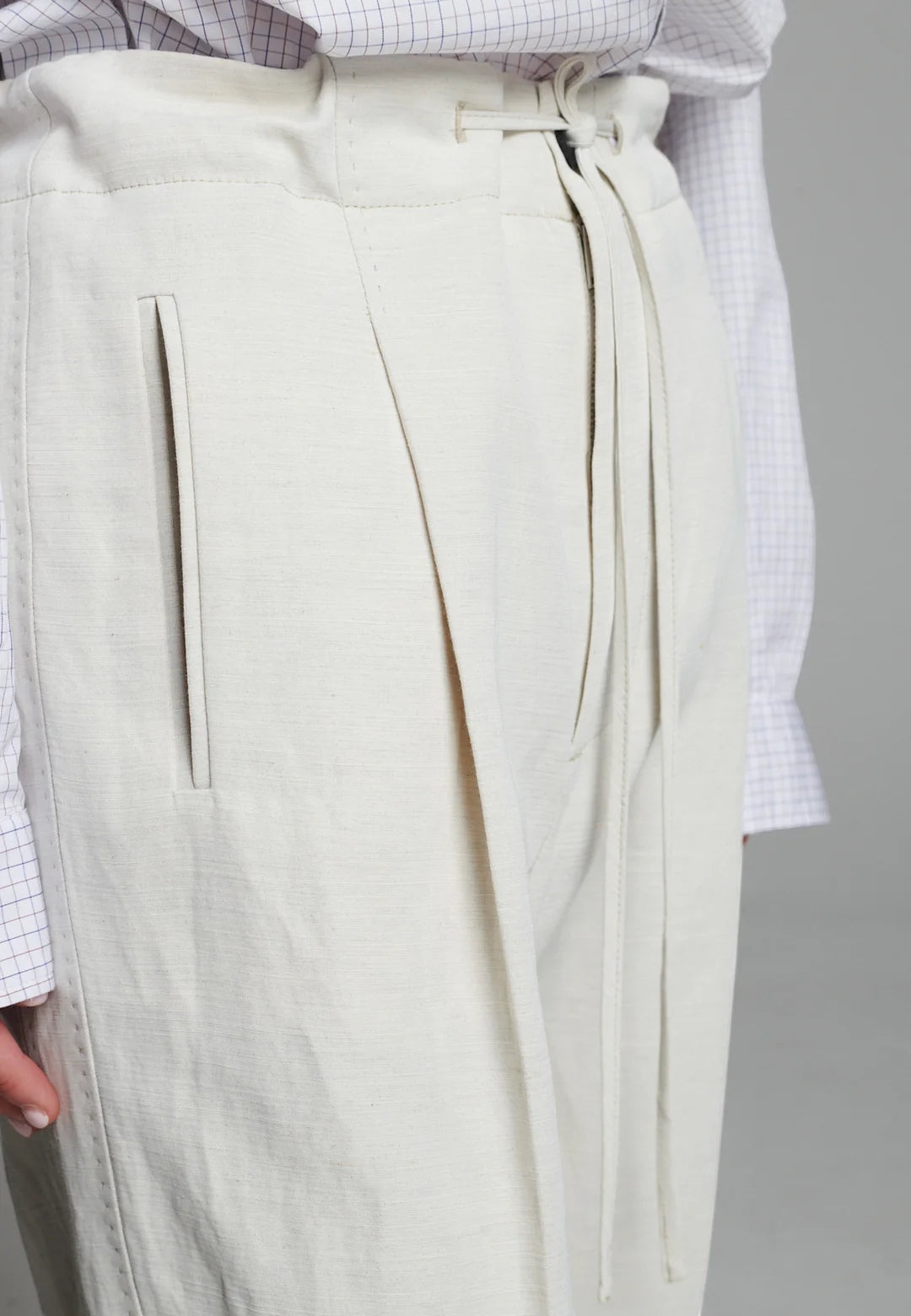 Waist Washed Linen String Trousers - Frenken
