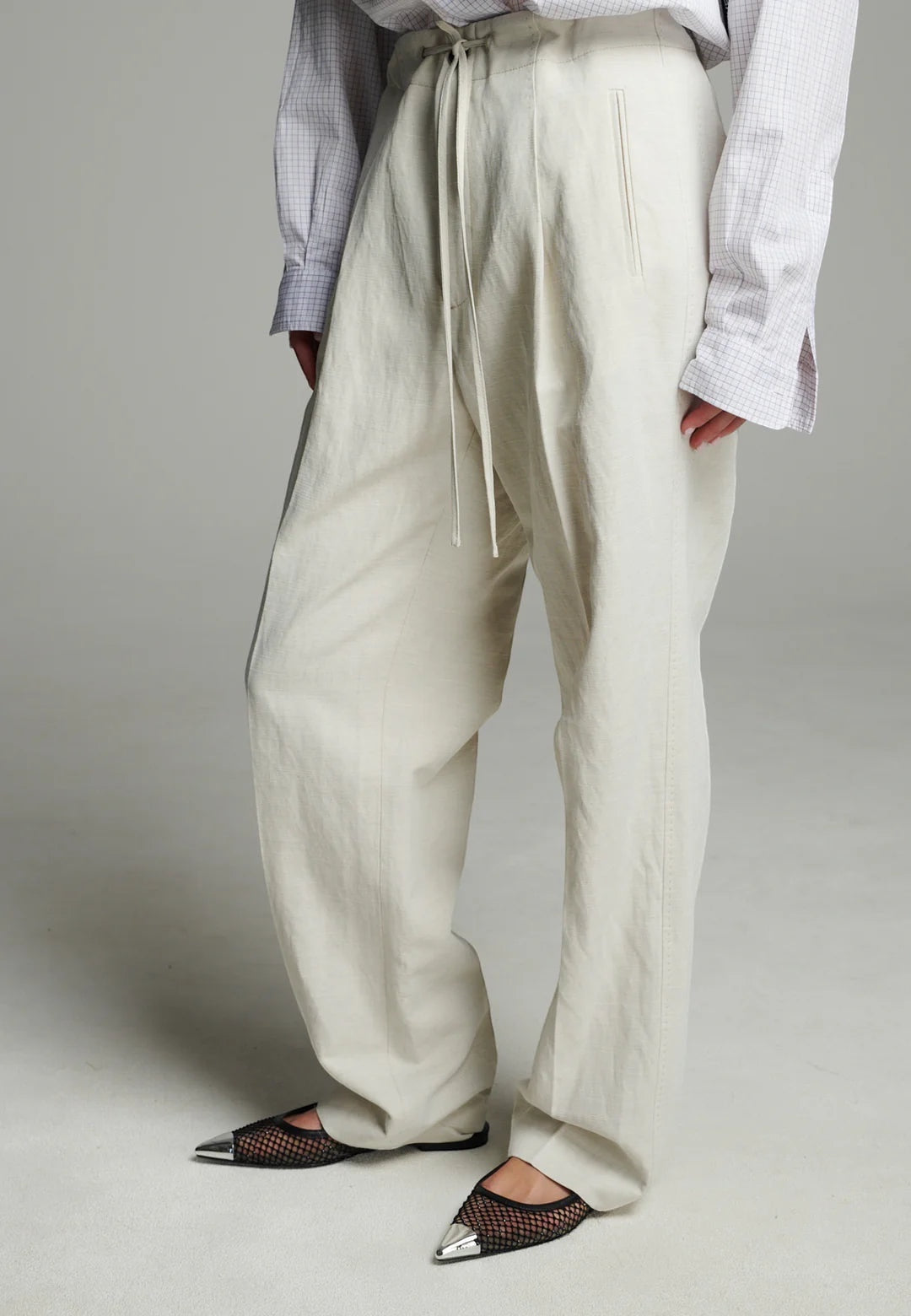 Waist Washed Linen String Trousers - Frenken