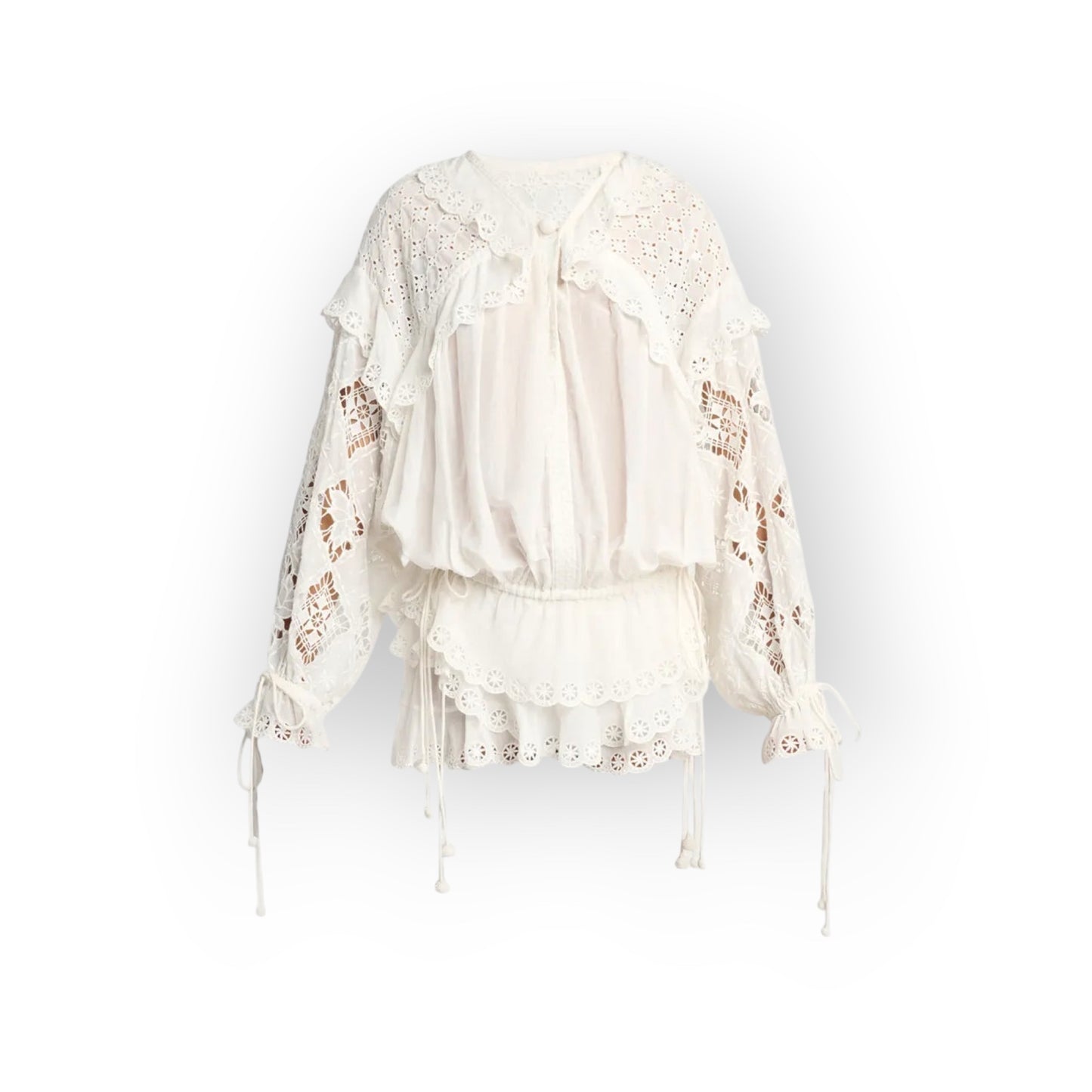Top paysan brodé Isabel Marant "Nowana" — Coton, soie et dentelle ajourée