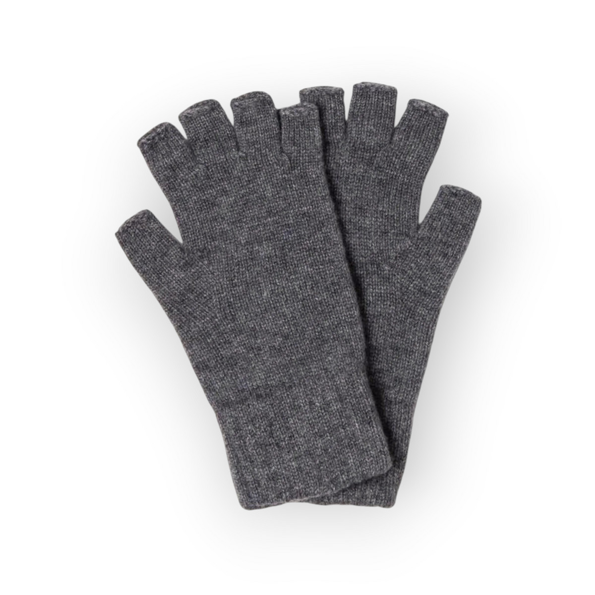 Ygreque Kujten Kappa fingerless gloves in flannel grey 100% cashmere jersey knit for warmth and dexterity.