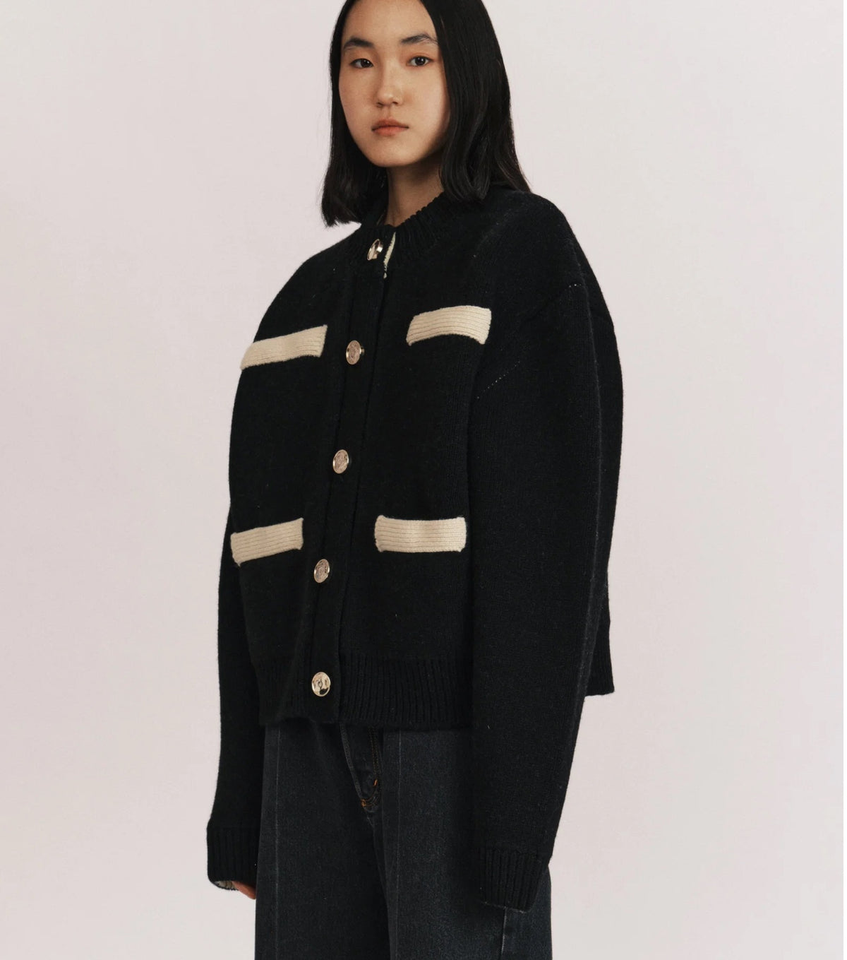Cardigan Goldin Black / ecru - BB Wallace