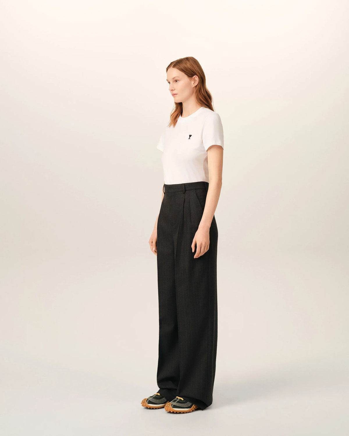 Pantalon Rayé Gris Carbone/ Maron Choco - Ami Paris