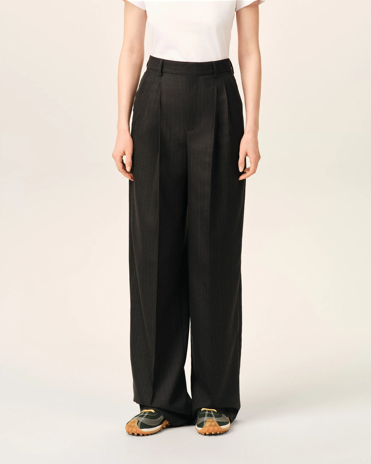 Pantalon Rayé Gris Carbone/ Maron Choco - Ami Paris