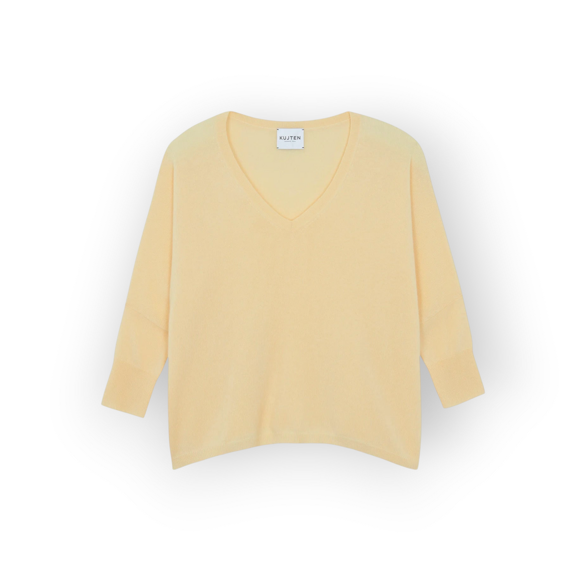 Ygreque Kujten Minie anis green 100% cashmere V-neck sweater with three-quarter sleeves and an oversized fit.