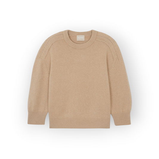 Ygreque Kujten Diane organic beige 8-ply cashmere sweater with a round neck and oversized fit.
