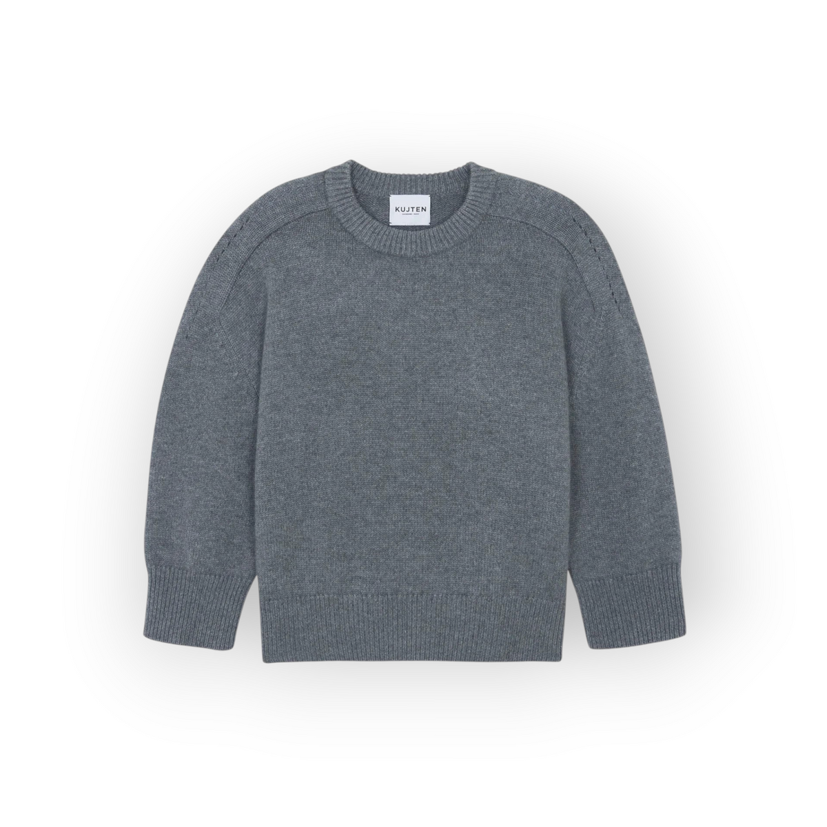Ygreque Kujten Diane grey flannel oversized 100% cashmere crew neck sweater with 8-ply jersey knit construction