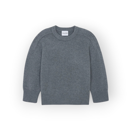 Ygreque Kujten Diane grey flannel oversized 100% cashmere crew neck sweater with 8-ply jersey knit construction