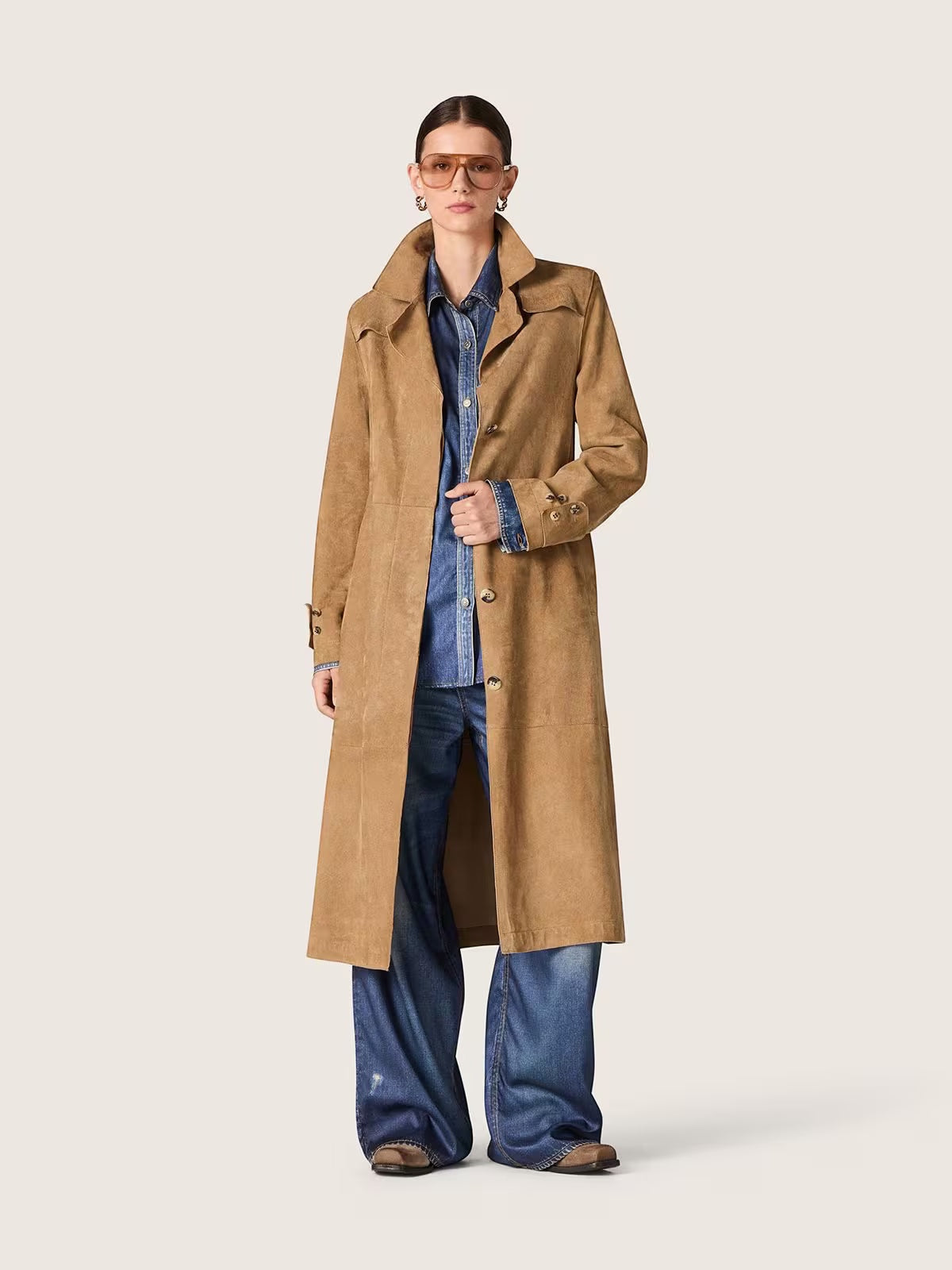 Trench-coat  en cuir velours sable - Golden Goose