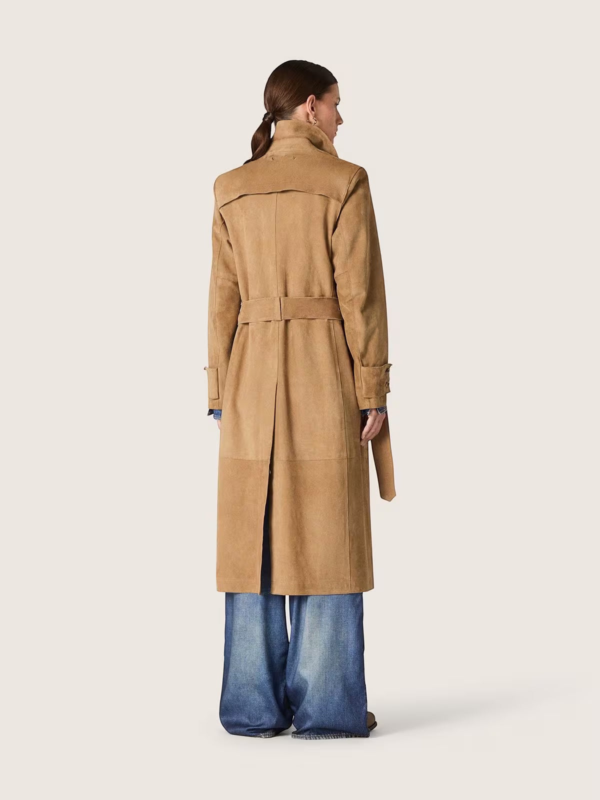 Trench-coat  en cuir velours sable - Golden Goose