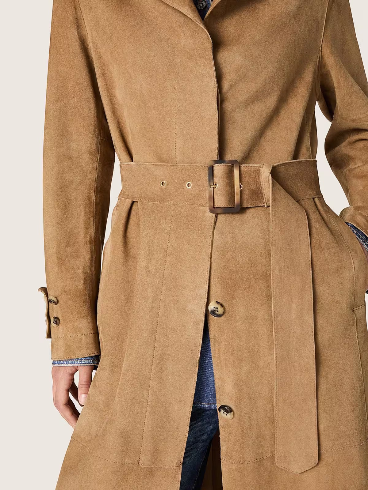Trench-coat  en cuir velours sable - Golden Goose