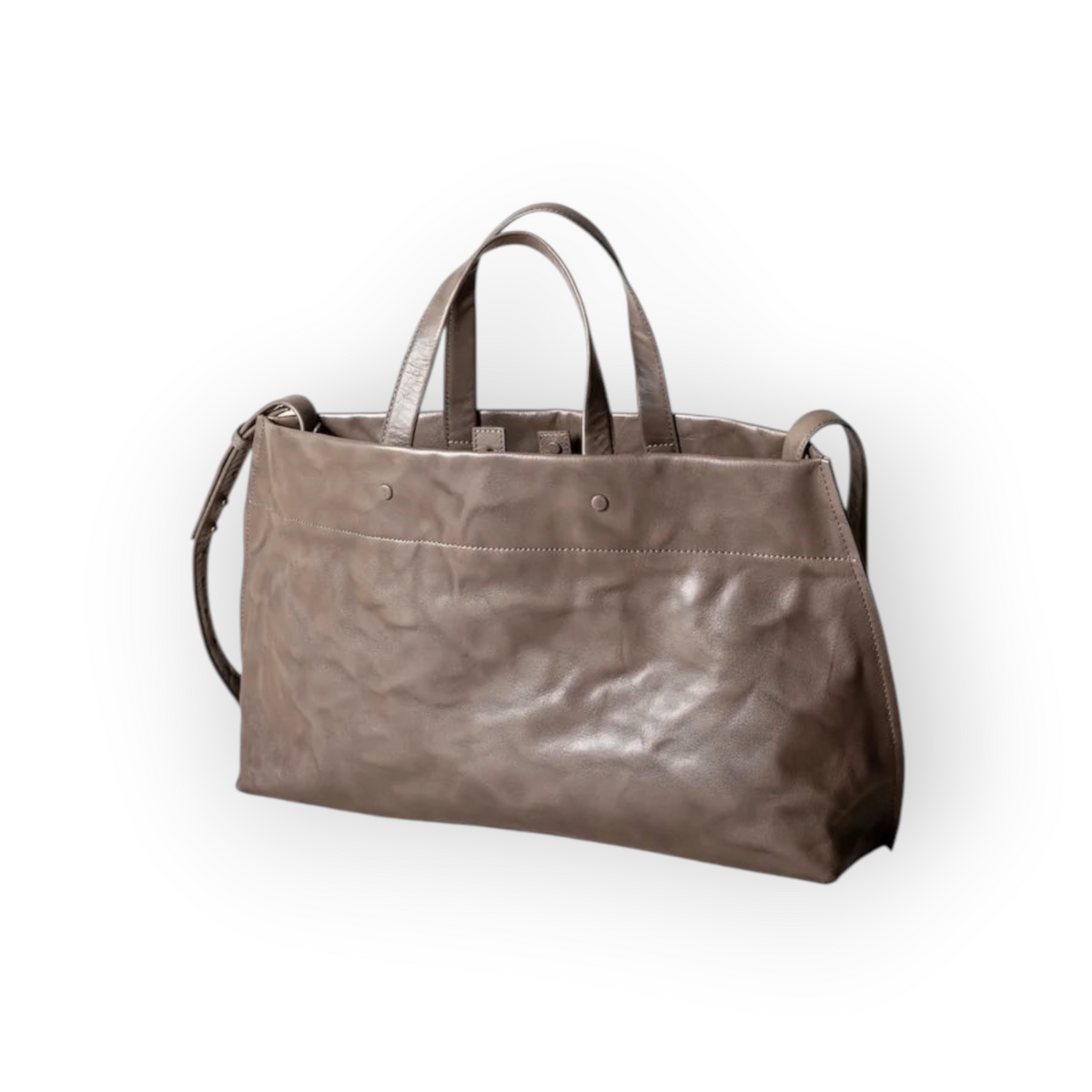 Ygreque Lihann George Elli bag in oatstone crushed buffalo leather with structured design and top handles