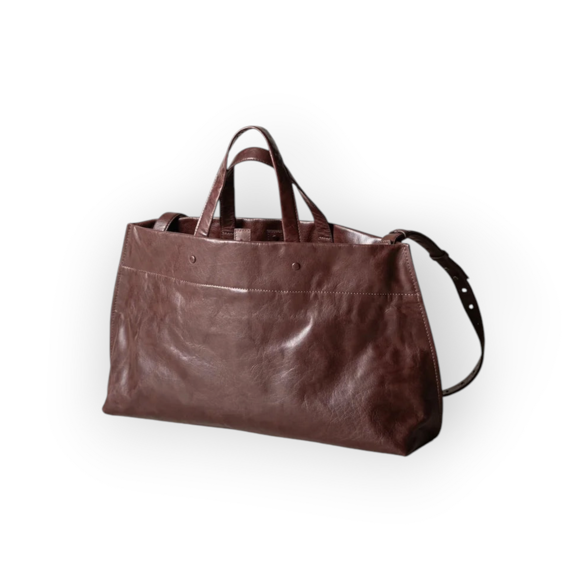Ygreque Lihann George Elli bag in oxidized brown crushed buffalo leather with top handles and adjustable shoulder strap