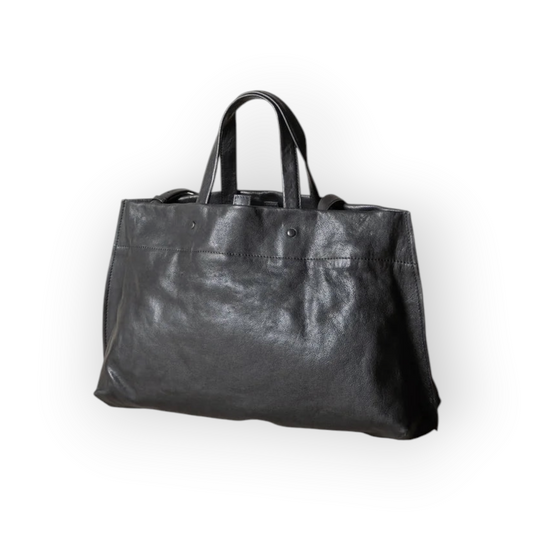 Ygreque Lihann George Sac Elli tote bag in slate black matte natural grain cowhide leather with structured design.