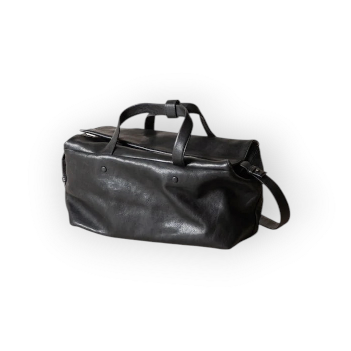 Ygreque Lihann George Lili bag in matte slate black semi-aniline cowhide leather with magnetic triple flap closure.