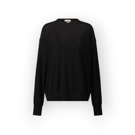 Ygreque Laurence Bras Sunrise black sweater in 100% wool with a loose fit and round neckline