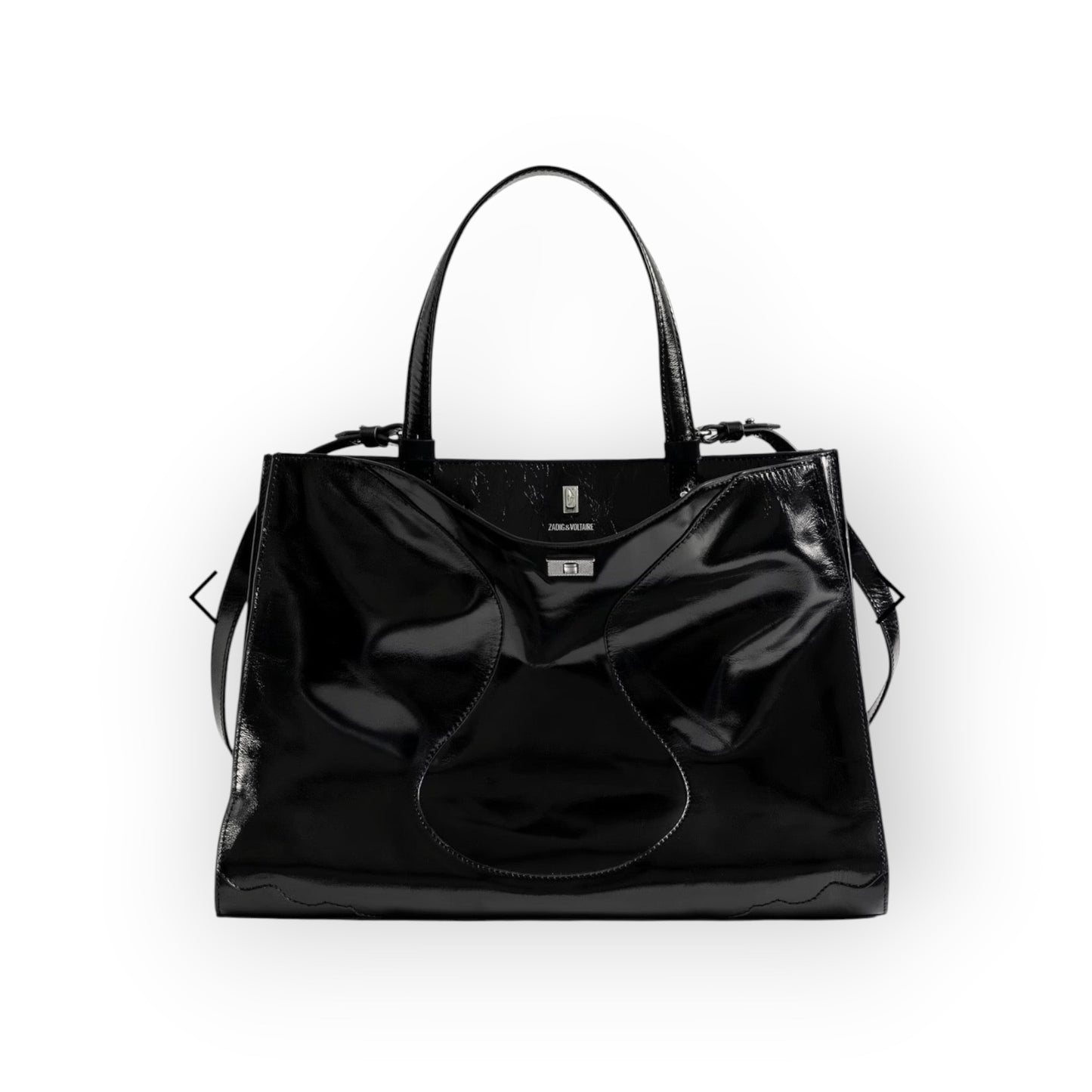Jack Vintage Patent, Zadig & Voltaire, cuir effet vieilli, sac noir luxe, fermoir bijou ailes, sac bandoulière amovible