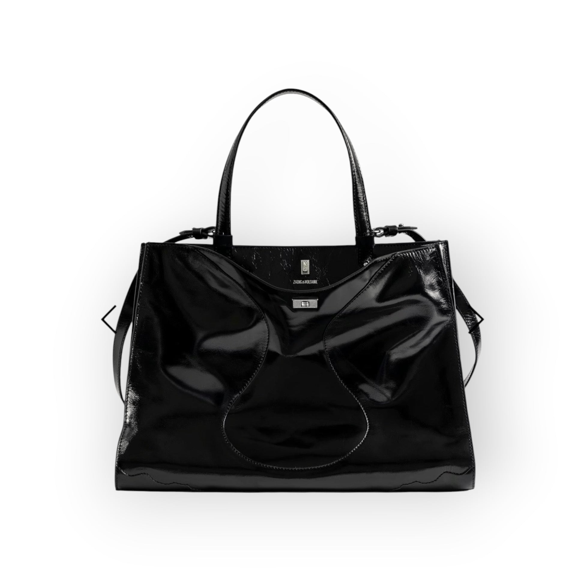 Jack Vintage Patent, Zadig & Voltaire, cuir effet vieilli, sac noir luxe, fermoir bijou ailes, sac bandoulière amovible