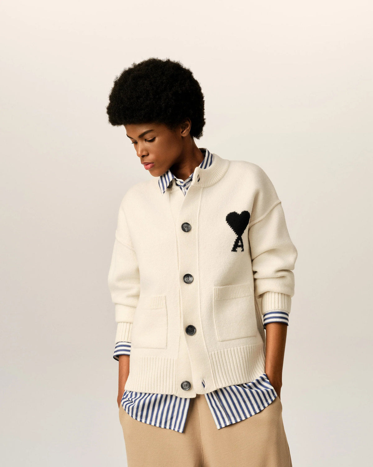 Cardigan Ecru/Noir - Ami Paris