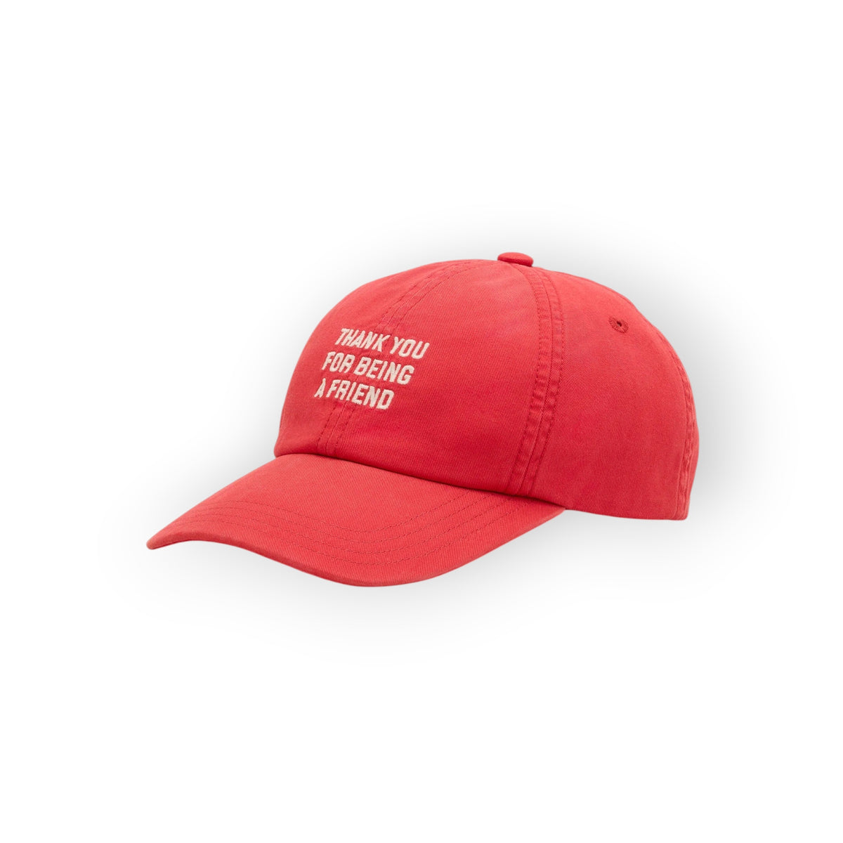 Ygreque Ami Paris washed ruby red cotton baseball cap with ivory Thank You For Being A Friend embroidery
