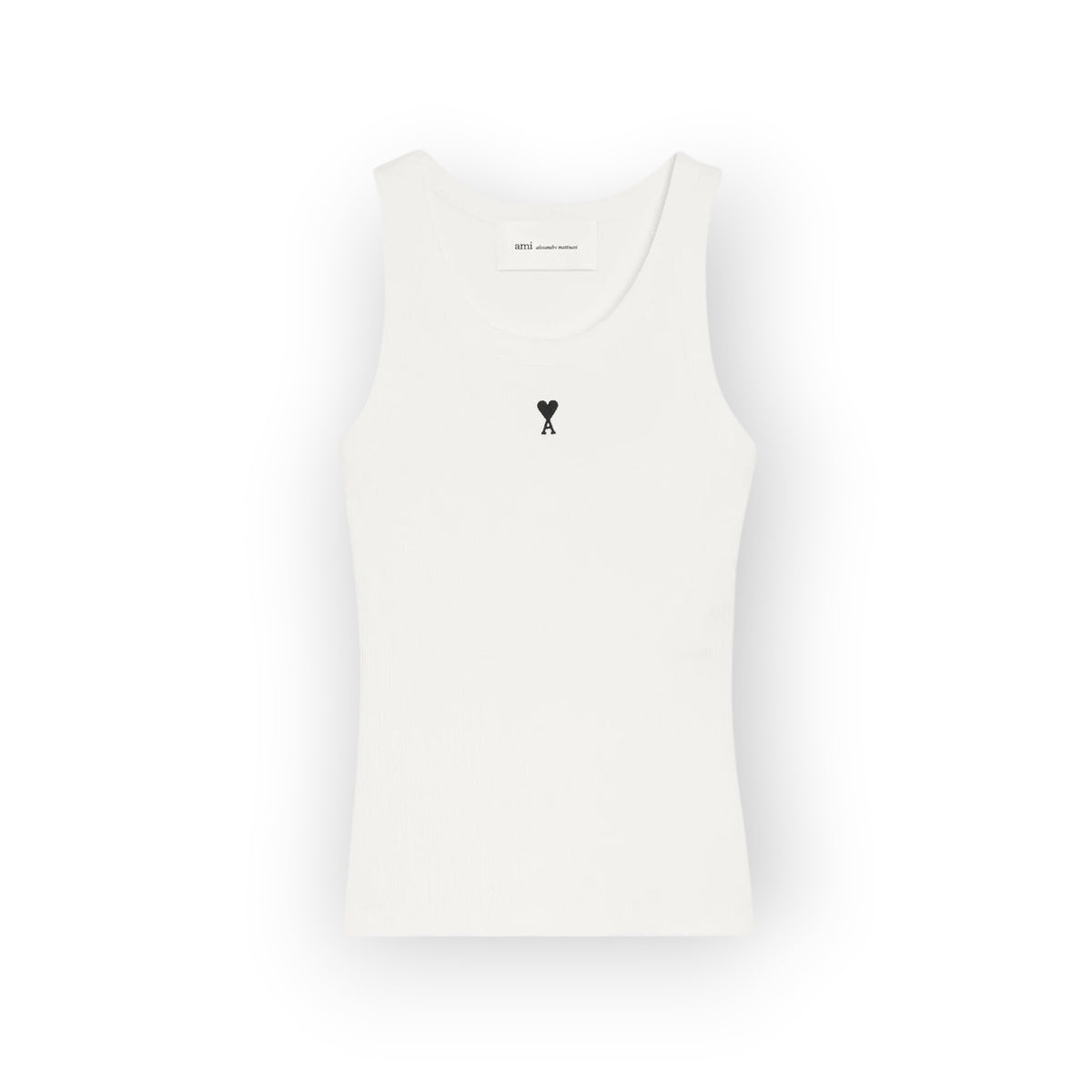 Ygreque Ami Paris white ribbed cotton tank top with a black Ami de Coeur logo embroidery on the chest.