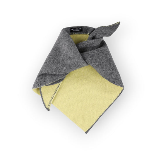 Ygreque B.B. Wallace Adams bandana in flannel grey Shetland wool with a soft yellow Italian cashmere lining.
