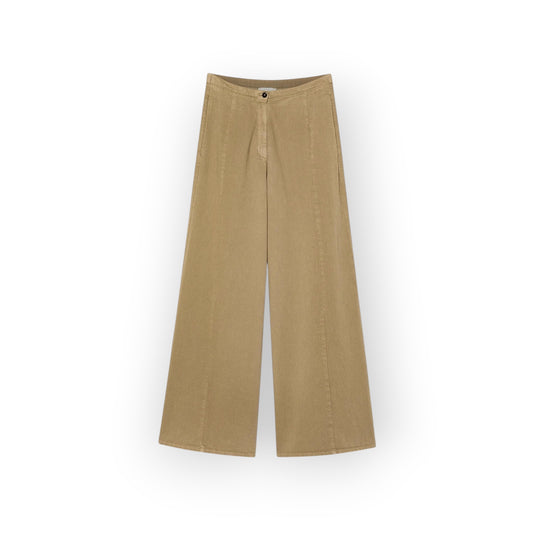 Ygreque Forte Forte Cumino wide-leg cotton twill trousers with a button closure and elasticated back waist.