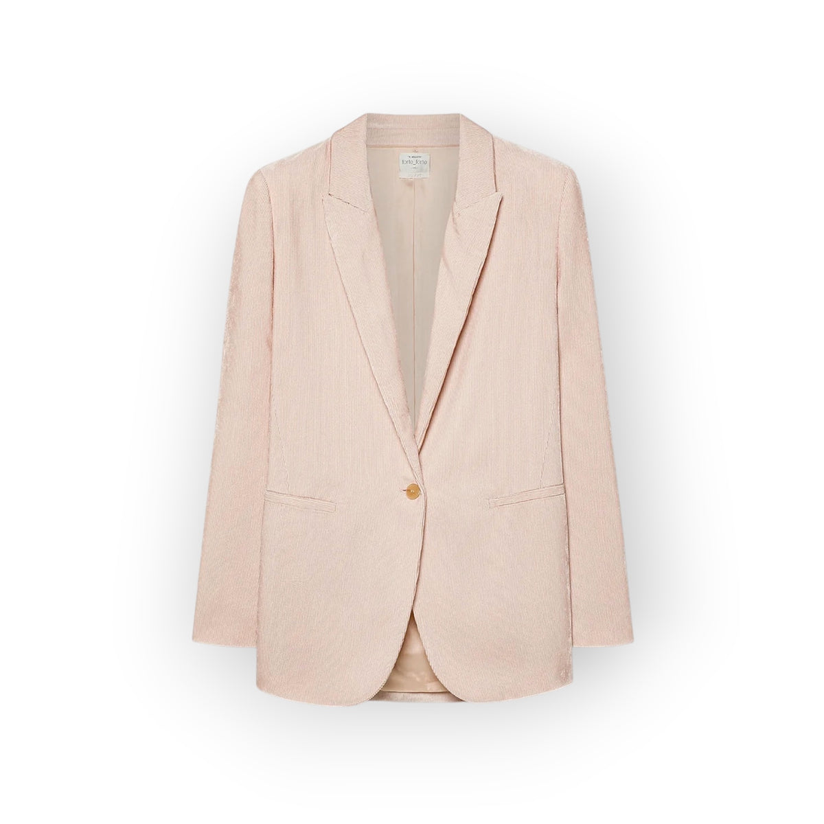 Ygreque Forte Forte Loto corduroy blazer in a soft pink hue with a single-button closure and structured silhouette.