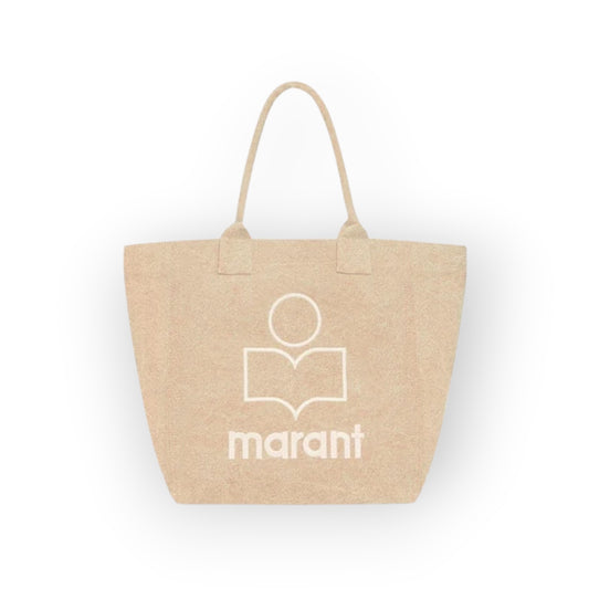 Ygreque Isabel Marant Yenky small beige cotton tote bag with embroidered logo and dual handles
