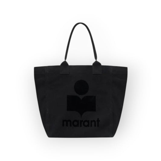 Ygreque Isabel Marant Yenky Small black cotton tote bag with embroidered logo and dual shoulder straps