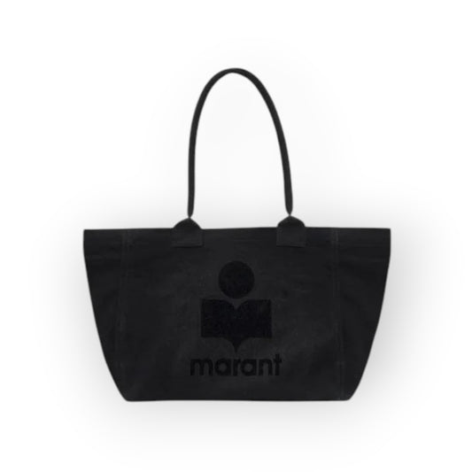 Ygreque Isabel Marant black cotton Yenky Zipped tote bag with a contrasting logo on the front and top zip closure.