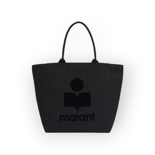 Ygreque Isabel Marant Yenky black washed cotton tote bag with embroidered logo and shoulder straps