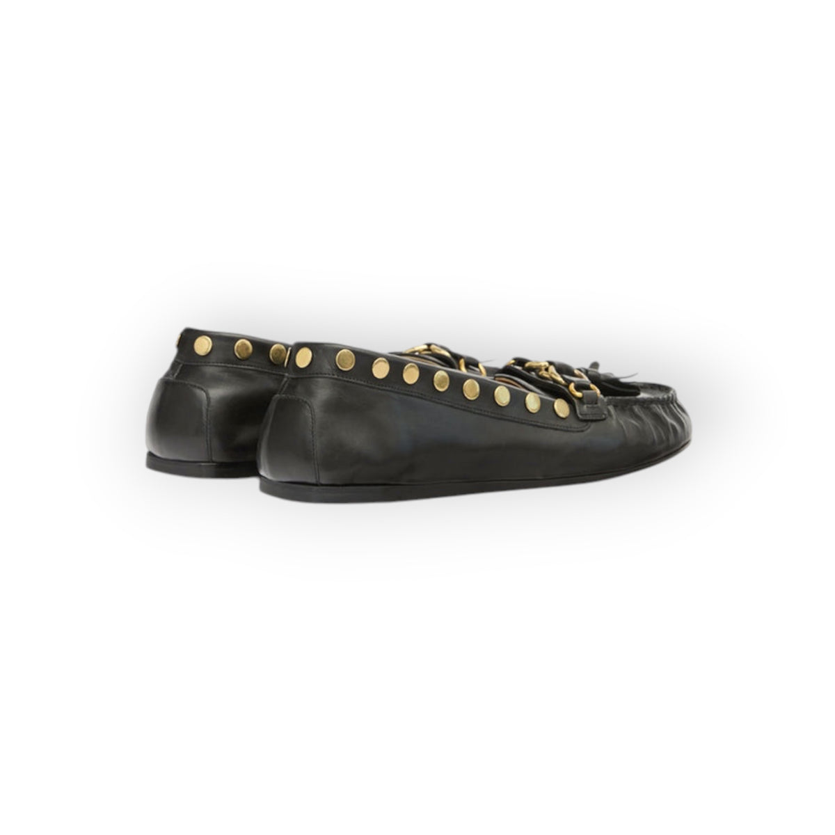 Ygreque Isabel Marant Faxel black calfskin leather loafers with gold-tone metal ring details and tassel strap