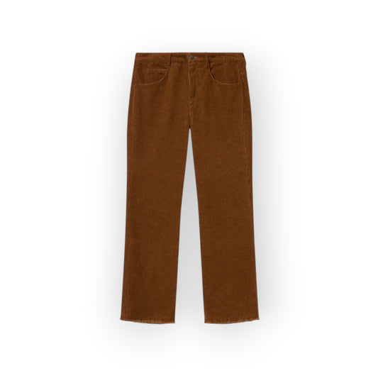 Ygreque Isabel Marant Ruthie caramel corduroy trousers with a straight 7/8 cut and frayed hem detail.