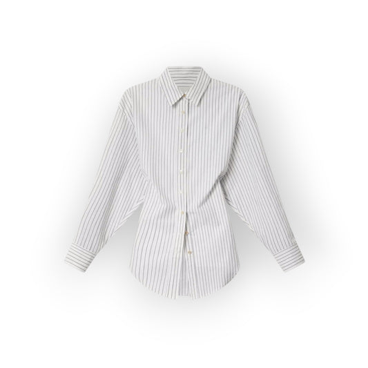 Ygreque Isabel Marant Aurora striped cotton shirt in white and black with a classic collar and button-down front.