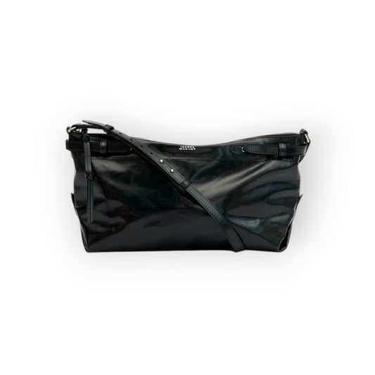 Ygreque Isabel Marant Winna black baguette bag in glossy textured cowhide leather with gold-tone metal hardware