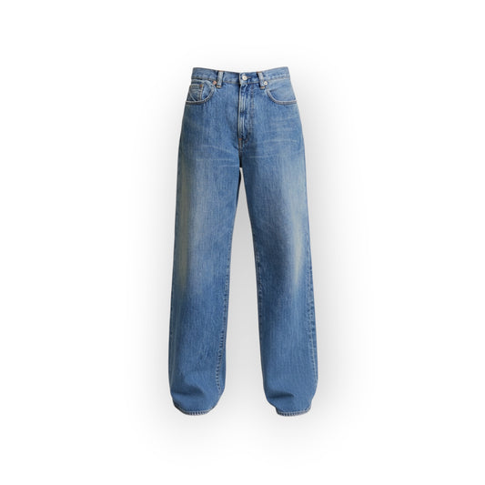 Ygreque Teri Wide Leg Rehan Blue denim jeans with a relaxed fit and classic five-pocket design.